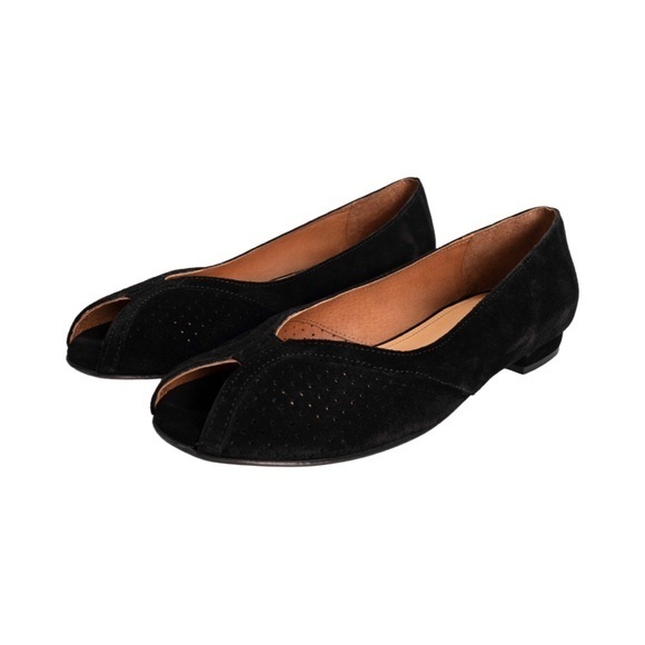 Anonymous Copenhagen Women’s Tiffy Black Genuine Suede Peep Toe Flats - Picture 1 of 12